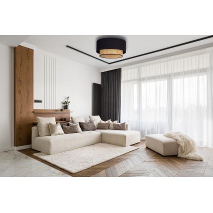 Duolla - Lubinis šviestuvas BOHO 1xE27/15W/230V diametras 45 cm juoda/rotangas