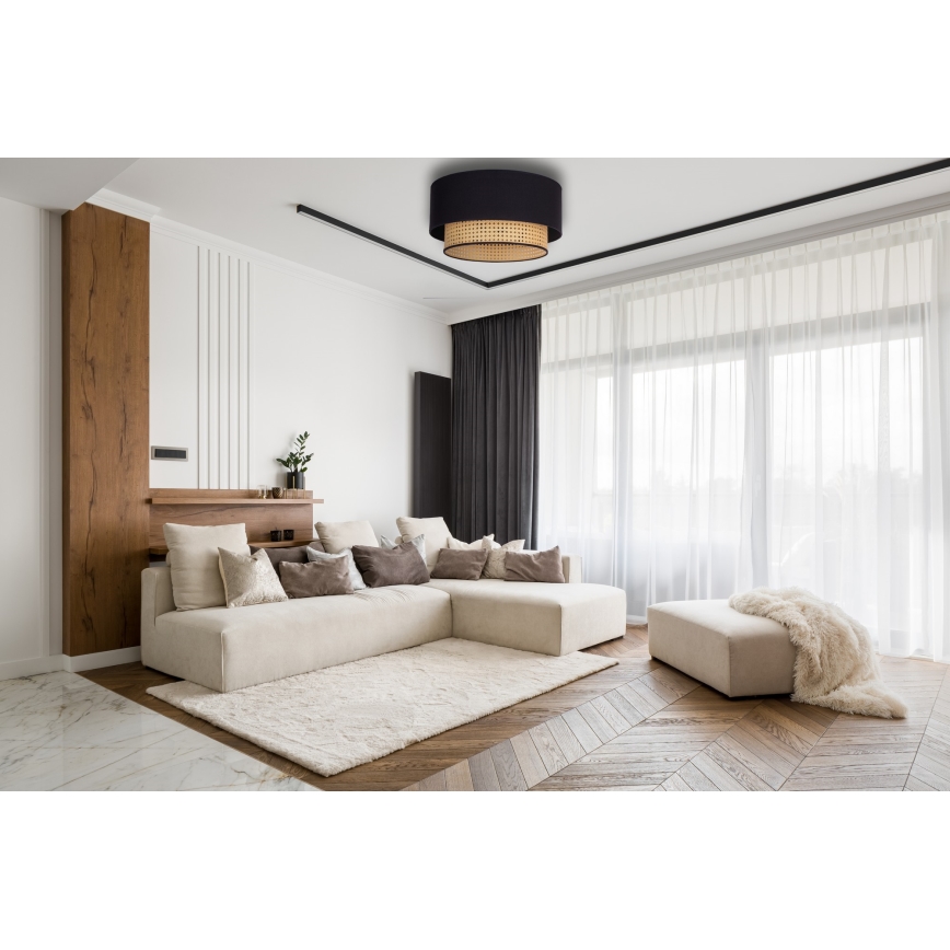 Duolla - Lubinis šviestuvas BOHO 1xE27/15W/230V diametras 45 cm juoda/rotangas