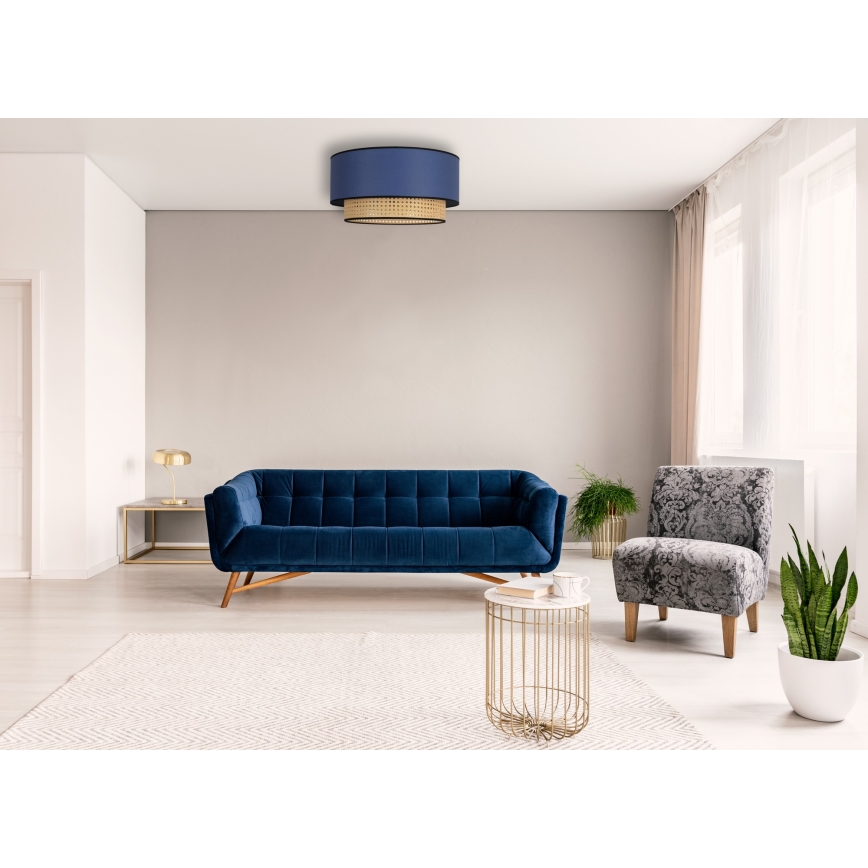 Duolla - Lubinis šviestuvas BOHO 1xE27/15W/230V diametras 45 cm mėlyna/rotangas
