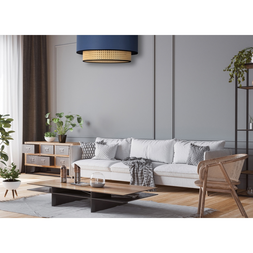 Duolla - Lubinis šviestuvas BOHO 1xE27/15W/230V diametras 45 cm mėlyna/rotangas