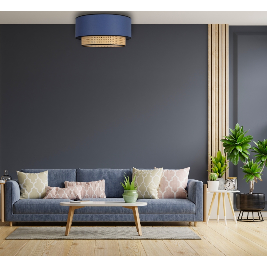 Duolla - Lubinis šviestuvas BOHO 1xE27/15W/230V diametras 45 cm mėlyna/rotangas