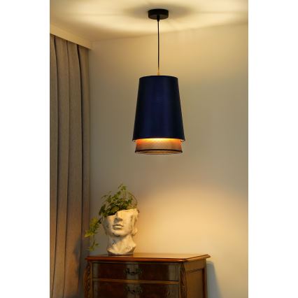 Duolla - Pakabinamas sietynas BELL SHINY 1xE27/15W/230V diametras 25 cm mėlyna/varis