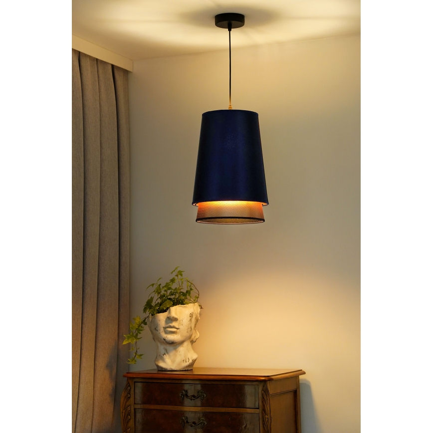 Duolla - Pakabinamas sietynas BELL SHINY 1xE27/15W/230V diametras 25 cm mėlyna/varis