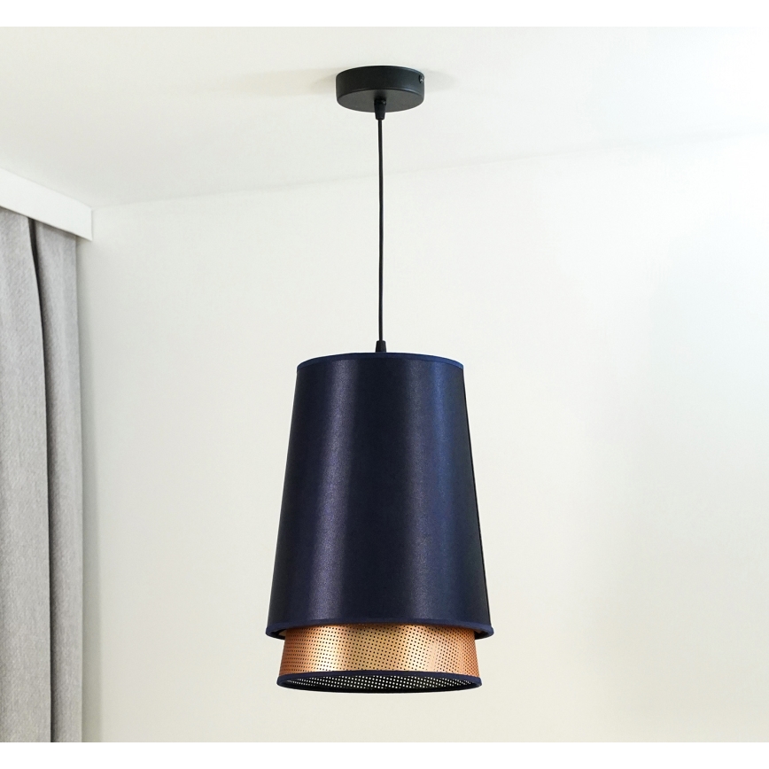 Duolla - Pakabinamas sietynas BELL SHINY 1xE27/15W/230V diametras 25 cm mėlyna/varis