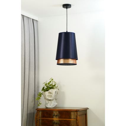 Duolla - Pakabinamas sietynas BELL SHINY 1xE27/15W/230V diametras 25 cm mėlyna/varis