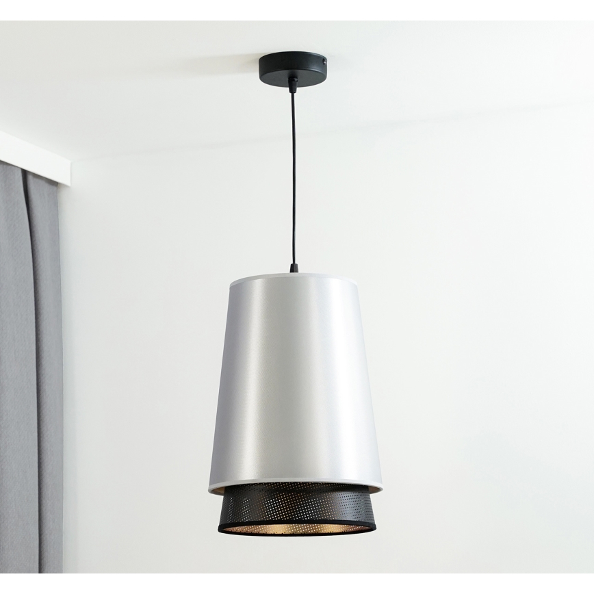 Duolla - Pakabinamas sietynas BELL SHINY 1xE27/15W/230V diametras 25 cm sidabras/juoda