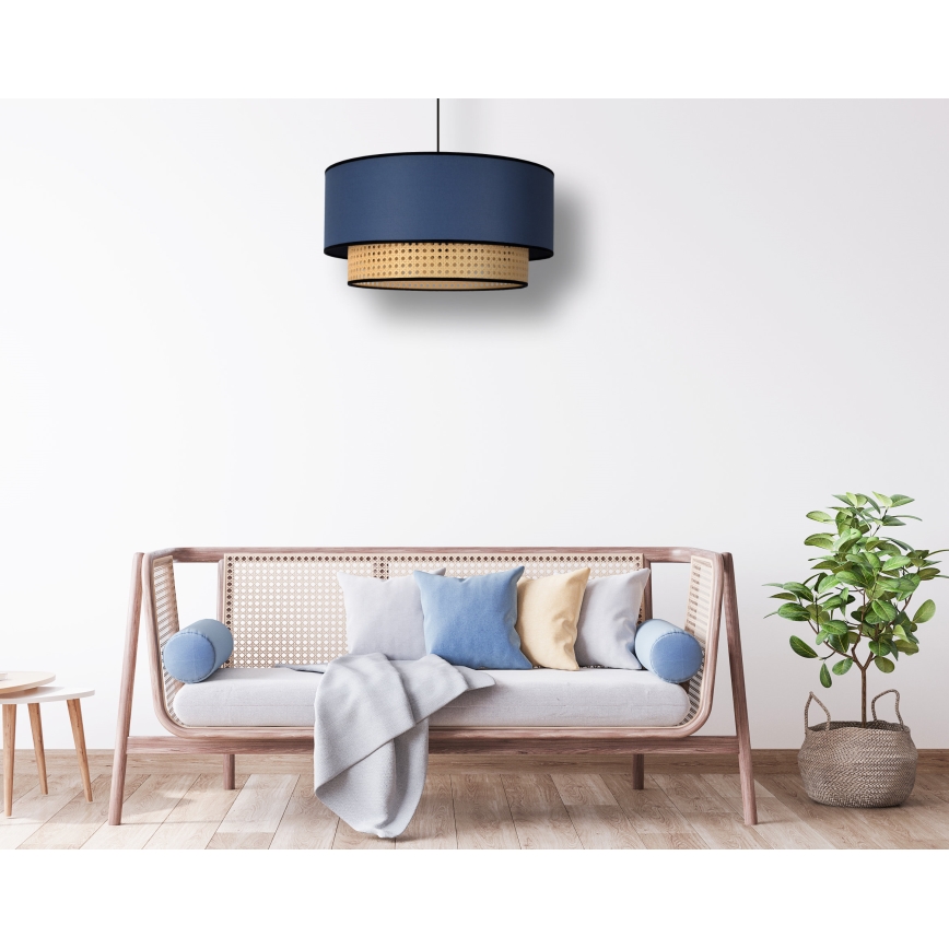 Duolla - Pakabinamas sietynas BOHO 1xE27/15W/230V diametras 45 cm mėlyna/rotangas