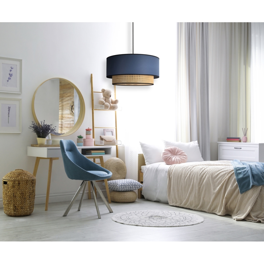 Duolla - Pakabinamas sietynas BOHO 1xE27/15W/230V diametras 45 cm mėlyna/rotangas