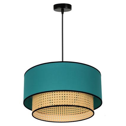 Duolla - Pakabinamas sietynas BOHO 1xE27/15W/230V diametras 45 cm turkis/rotangas