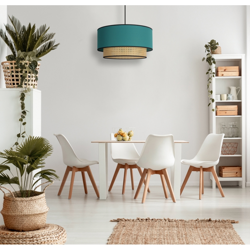 Duolla - Pakabinamas sietynas BOHO 1xE27/15W/230V diametras 45 cm turkis/rotangas