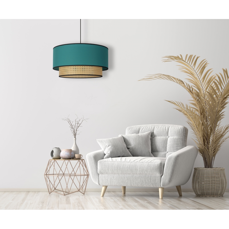 Duolla - Pakabinamas sietynas BOHO 1xE27/15W/230V diametras 45 cm turkis/rotangas