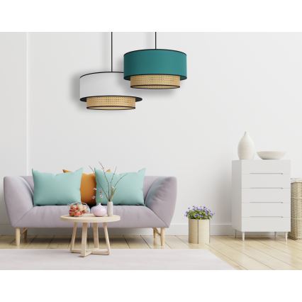 Duolla - Pakabinamas sietynas BOHO 1xE27/15W/230V diametras 45 cm turkis/rotangas