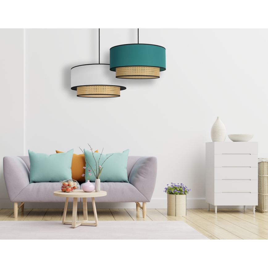 Duolla - Pakabinamas sietynas BOHO 1xE27/15W/230V diametras 45 cm turkis/rotangas