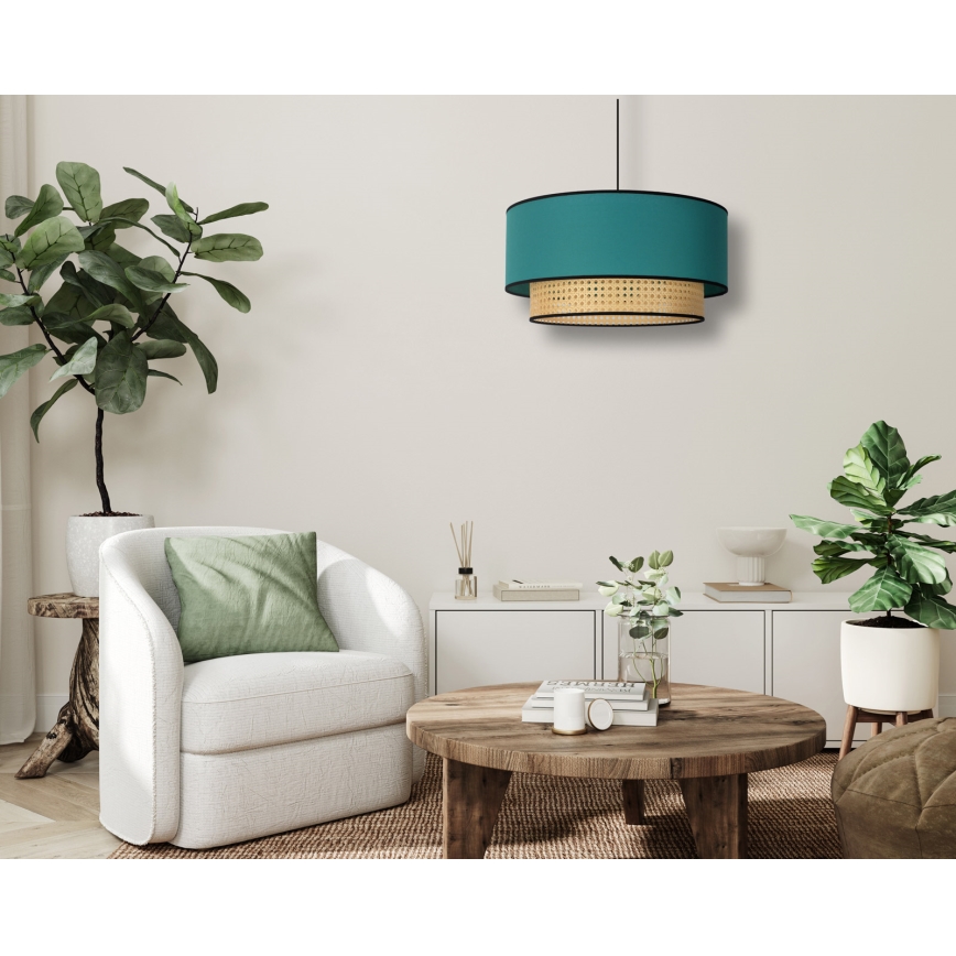 Duolla - Pakabinamas sietynas BOHO 1xE27/15W/230V diametras 45 cm turkis/rotangas