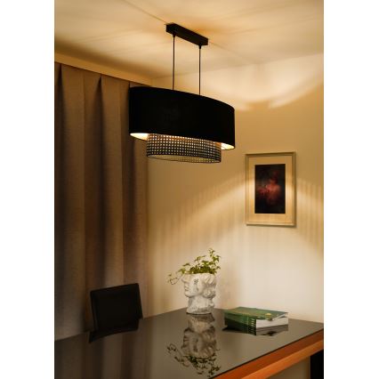 Duolla - Pakabinamas sietynas DOUBLE OVAL RATTAN 2xE27/15W/230V juoda/rotangas