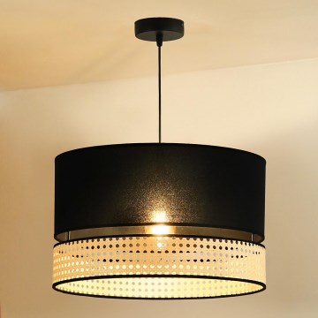 Duolla - Pakabinamas sietynas DOUBLE RATTAN 1xE27/15W/230V diametras 40 cm juoda/smėlio spalva