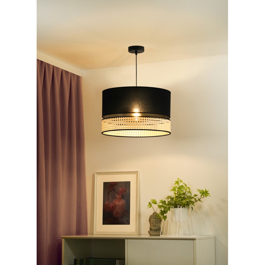 Duolla - Pakabinamas sietynas DOUBLE RATTAN 1xE27/15W/230V diametras 40 cm juoda/smėlio spalva