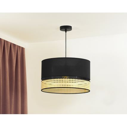Duolla - Pakabinamas sietynas DOUBLE RATTAN 1xE27/15W/230V diametras 40 cm juoda/smėlio spalva