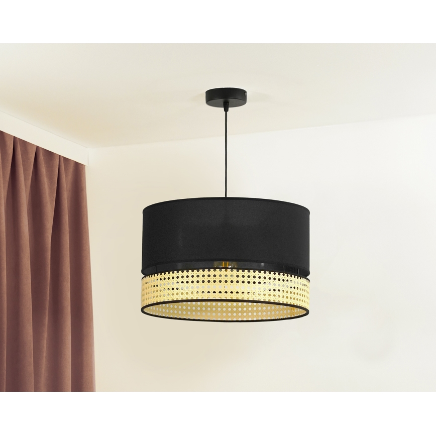 Duolla - Pakabinamas sietynas DOUBLE RATTAN 1xE27/15W/230V diametras 40 cm juoda/smėlio spalva