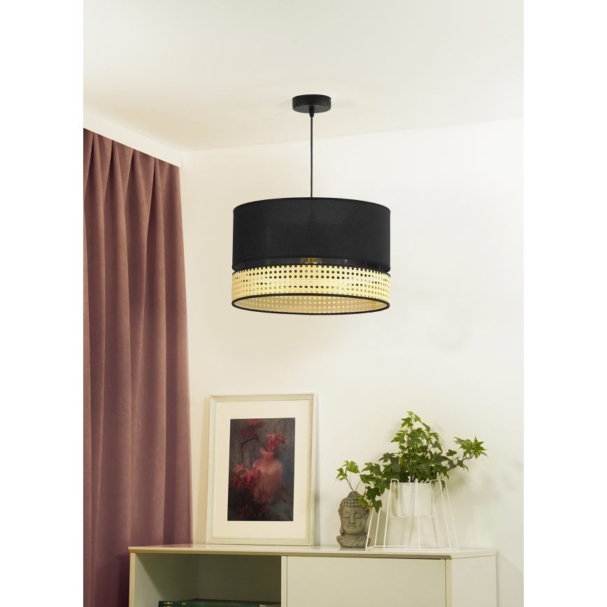 Duolla - Pakabinamas sietynas DOUBLE RATTAN 1xE27/15W/230V diametras 40 cm juoda/smėlio spalva