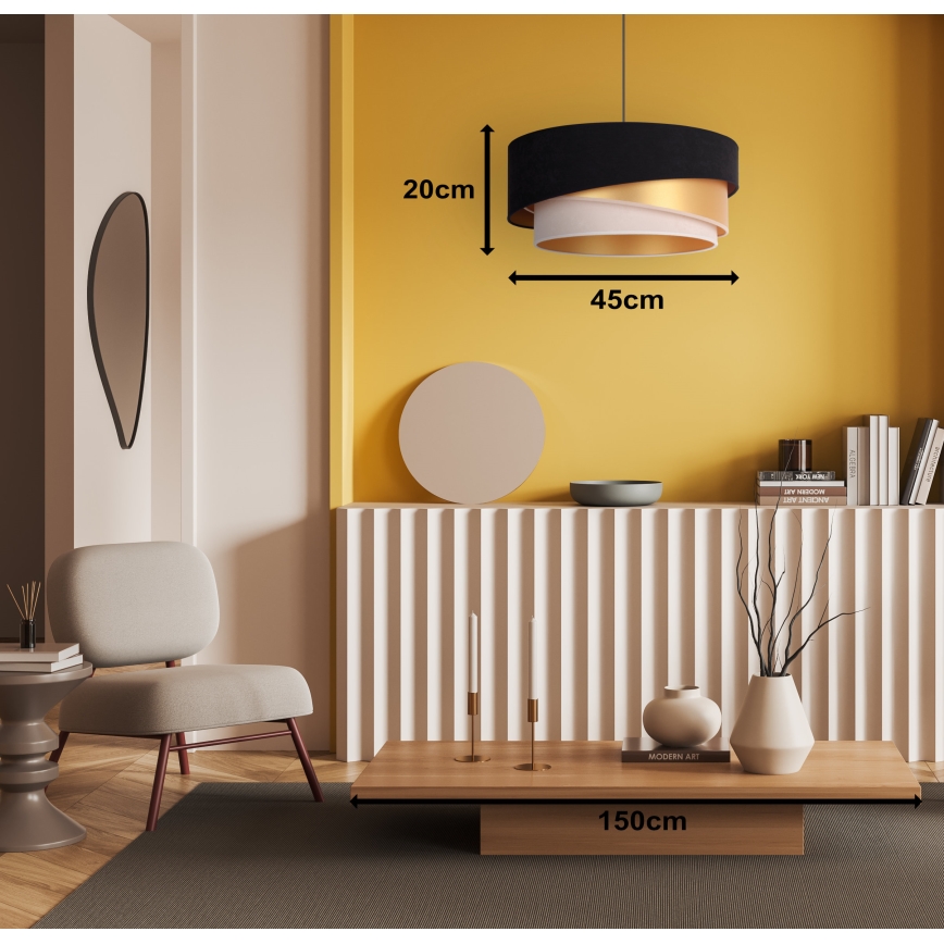 Duolla - Pakabinamas sietynas KOBO 1xE27/15W/230V diametras 45 cm juoda/auksas/kreminė