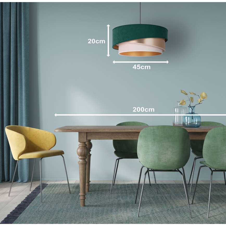 Duolla - Pakabinamas sietynas KOBO 1xE27/15W/230V diametras 45 cm žalia/rožinis auksas/kreminė