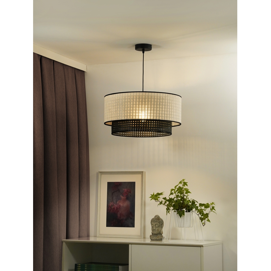 Duolla - Pakabinamas sietynas RATTAN YUTE 1xE27/15W/230V diametras 45 cm kreminė/juoda