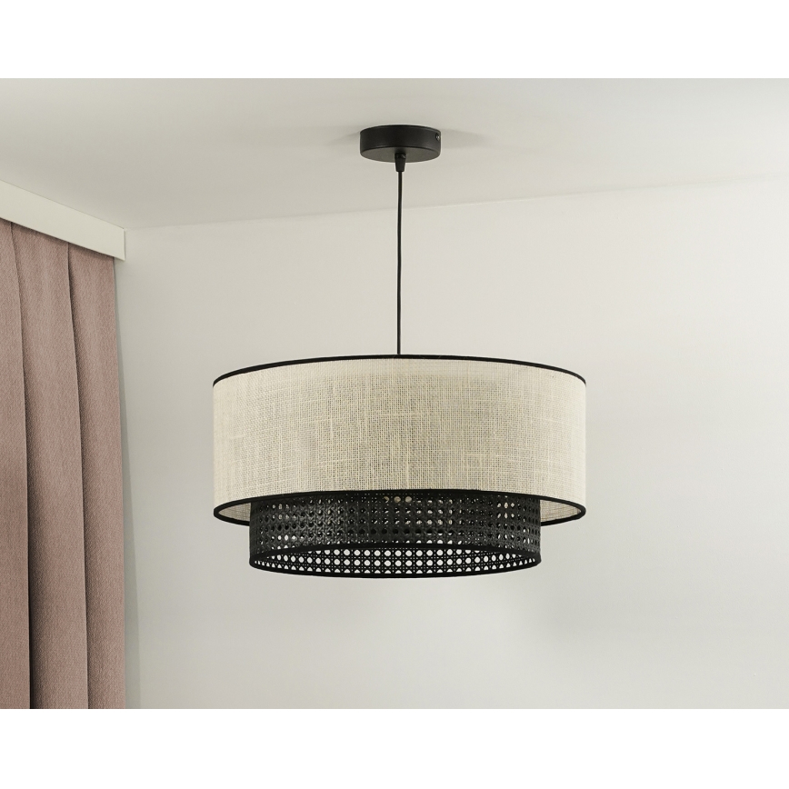 Duolla - Pakabinamas sietynas RATTAN YUTE 1xE27/15W/230V diametras 45 cm kreminė/juoda