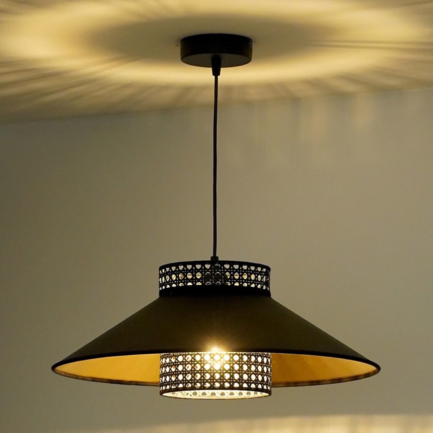 Duolla - Pakabinamas sietynas RIO RATTAN 1xE27/15W/230V diametras 45 cm juoda/auksas