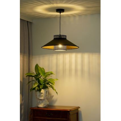 Duolla - Pakabinamas sietynas RIO RATTAN 1xE27/15W/230V diametras 45 cm juoda/auksas