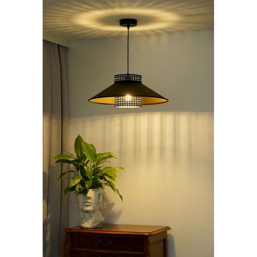 Duolla - Pakabinamas sietynas RIO RATTAN 1xE27/15W/230V diametras 45 cm juoda/auksas