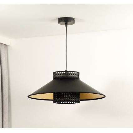 Duolla - Pakabinamas sietynas RIO RATTAN 1xE27/15W/230V diametras 45 cm juoda/auksas