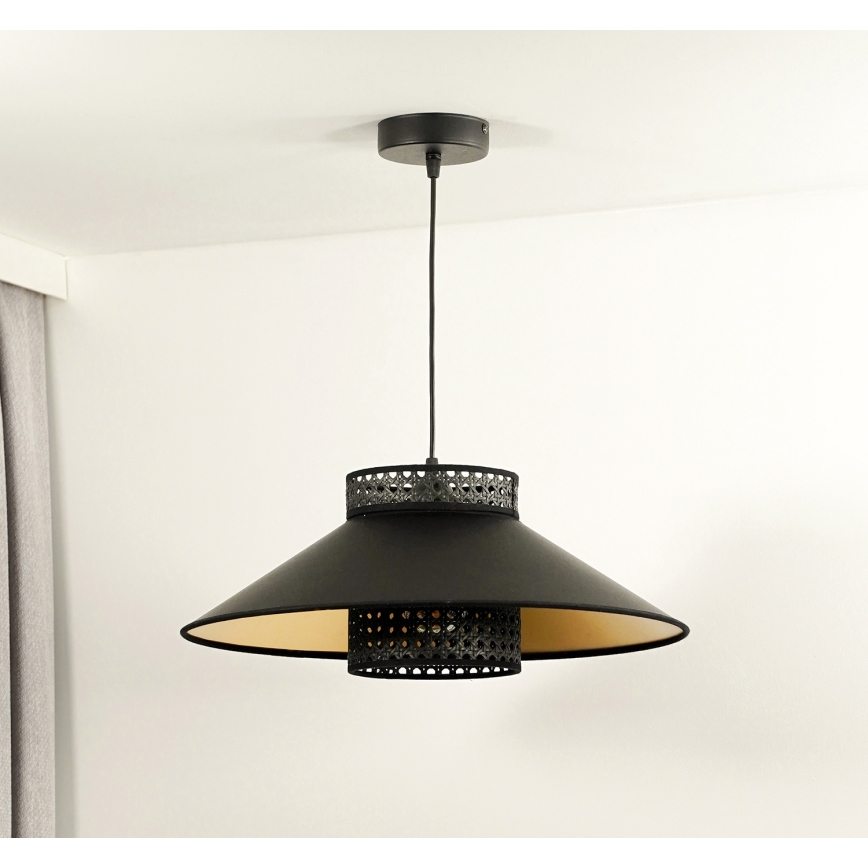 Duolla - Pakabinamas sietynas RIO RATTAN 1xE27/15W/230V diametras 45 cm juoda/auksas
