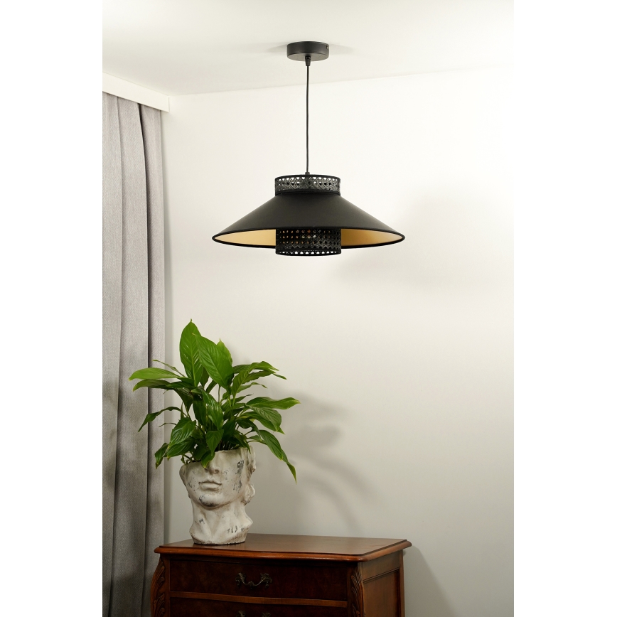 Duolla - Pakabinamas sietynas RIO RATTAN 1xE27/15W/230V diametras 45 cm juoda/auksas