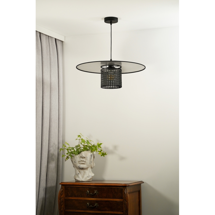 Duolla - Pakabinamas sietynas TOKYO RATTAN 1xE27/15W/230V diametras 50 cm juoda/sidabras