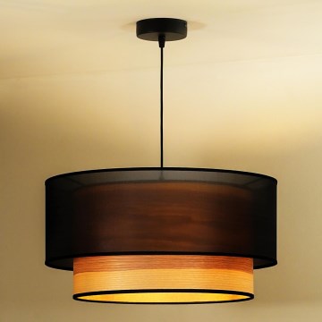 Duolla - Pakabinamas sietynas WOOD BOHO 1xE27/15W/230V diametras 45 cm juoda/smėlio spalva