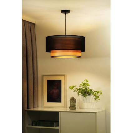 Duolla - Pakabinamas sietynas WOOD BOHO 1xE27/15W/230V diametras 45 cm juoda/smėlio spalva