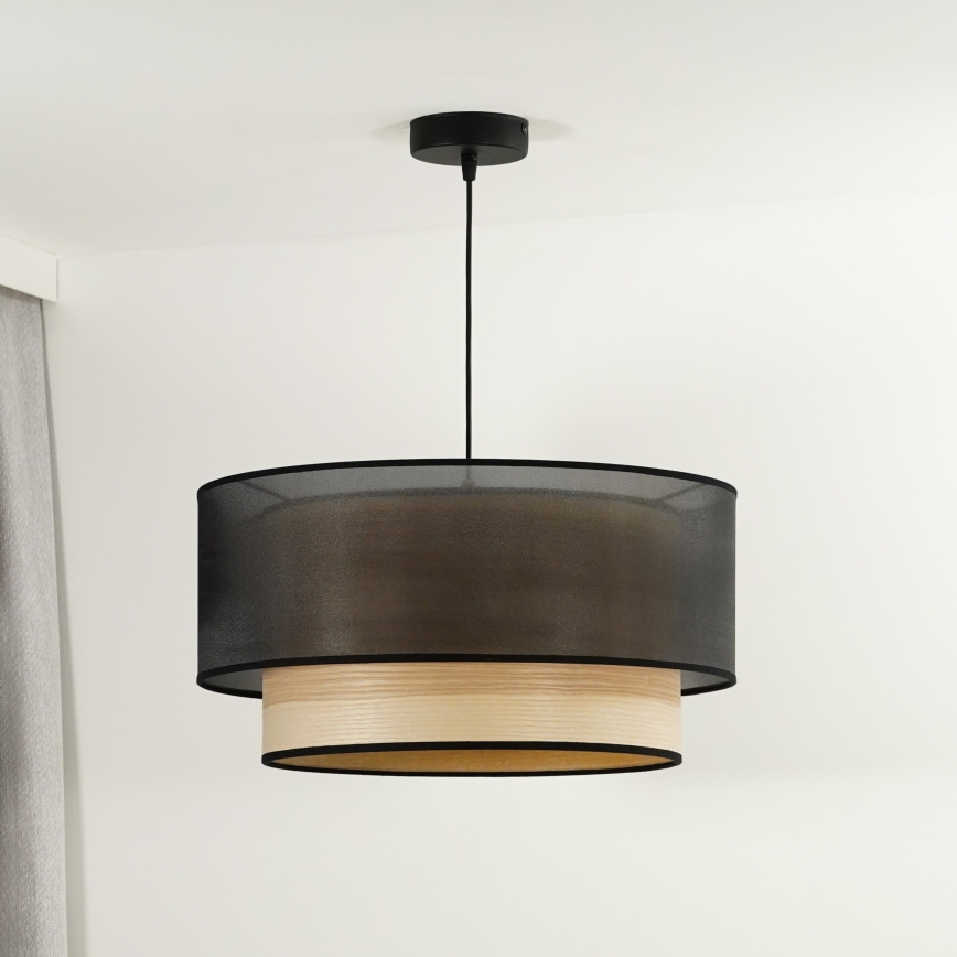 Duolla - Pakabinamas sietynas WOOD BOHO 1xE27/15W/230V diametras 45 cm juoda/smėlio spalva