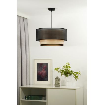 Duolla - Pakabinamas sietynas WOOD BOHO 1xE27/15W/230V diametras 45 cm juoda/smėlio spalva