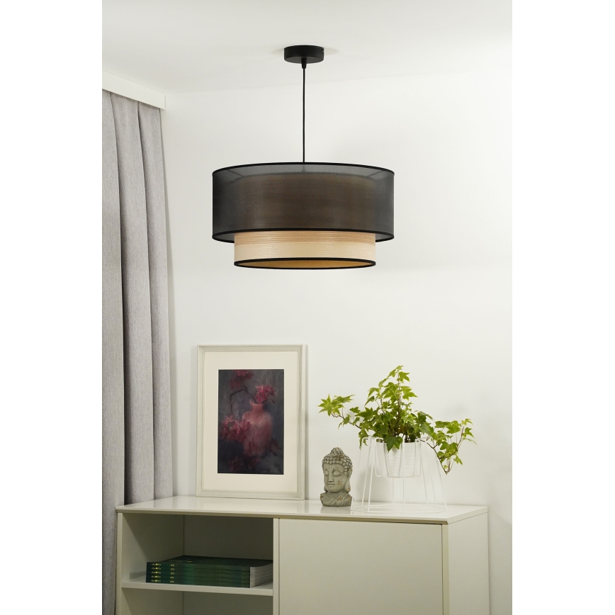 Duolla - Pakabinamas sietynas WOOD BOHO 1xE27/15W/230V diametras 45 cm juoda/smėlio spalva