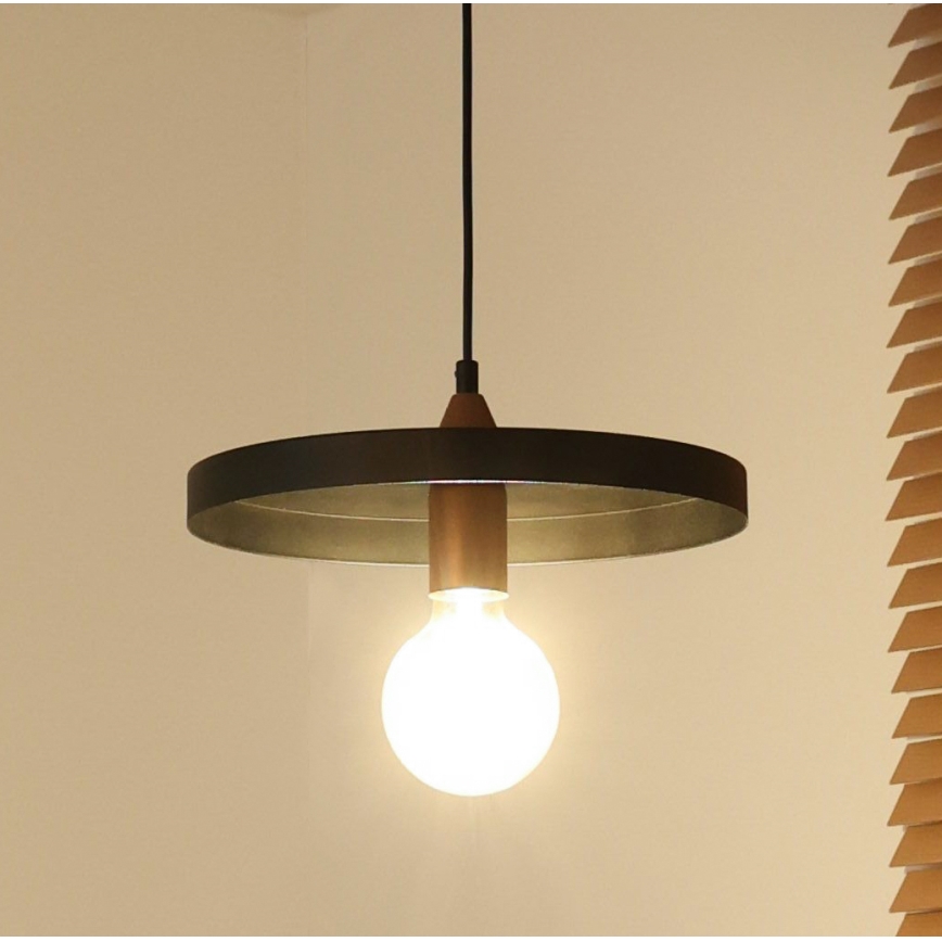 Duolla - pakabinamas šviestuvas ant laido IRONLINE 1xE27/15W/230V, skersmuo 30 cm, juoda/varinė