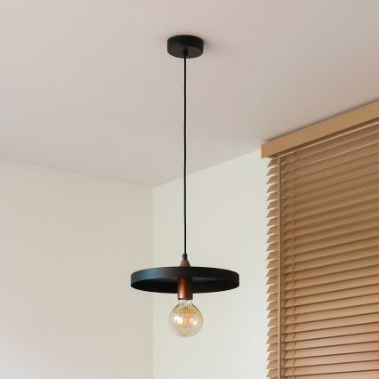Duolla - pakabinamas šviestuvas ant laido IRONLINE 1xE27/15W/230V, skersmuo 30 cm, juoda/varinė