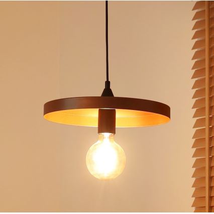 Duolla - pakabinamas šviestuvas su laidu IRONLINE 1xE27/15W/230V, skersmuo 30 cm, varinis/juodas