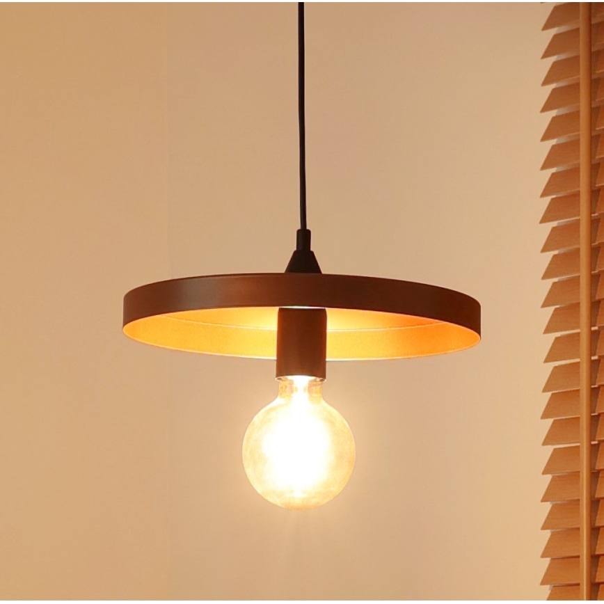 Duolla - pakabinamas šviestuvas su laidu IRONLINE 1xE27/15W/230V, skersmuo 30 cm, varinis/juodas