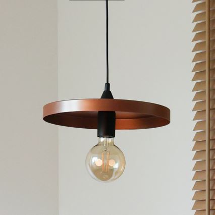 Duolla - pakabinamas šviestuvas su laidu IRONLINE 1xE27/15W/230V, skersmuo 30 cm, varinis/juodas