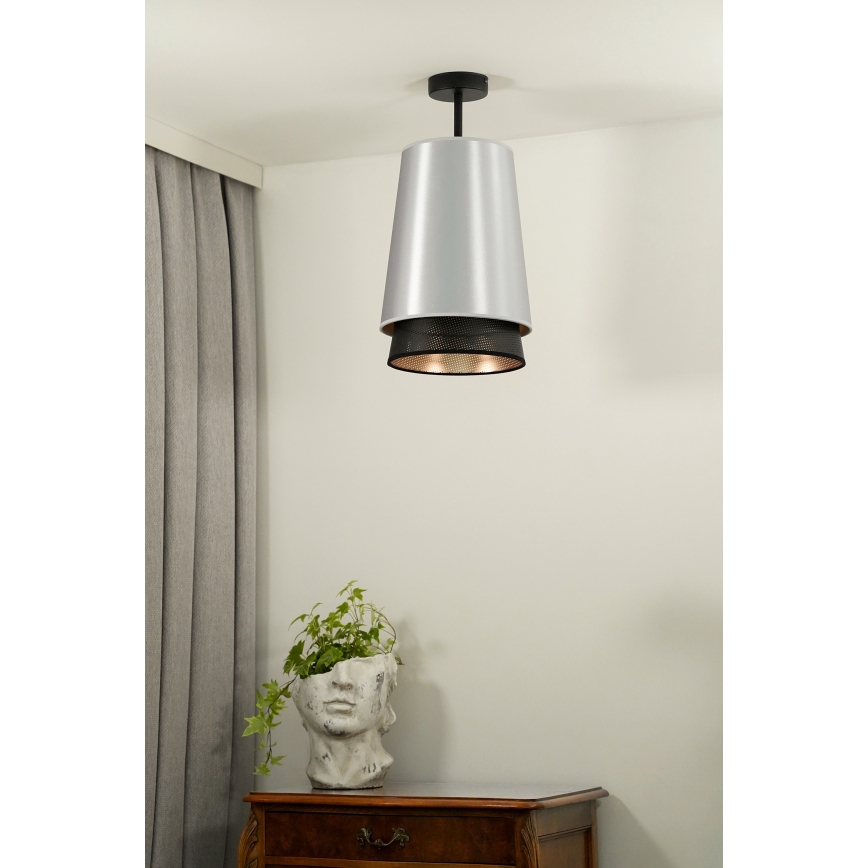 Duolla - Tvirtinamas sietynas BELL SHINY 1xE27/15W/230V diametras 25 cm sidabras/juoda