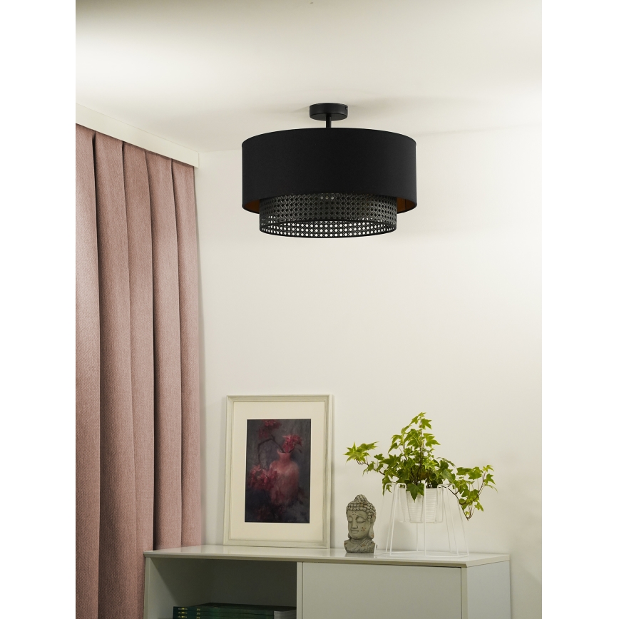 Duolla - Tvirtinamas sietynas BOHO RATTAN 1xE27/15W/230V diametras 45 cm juoda