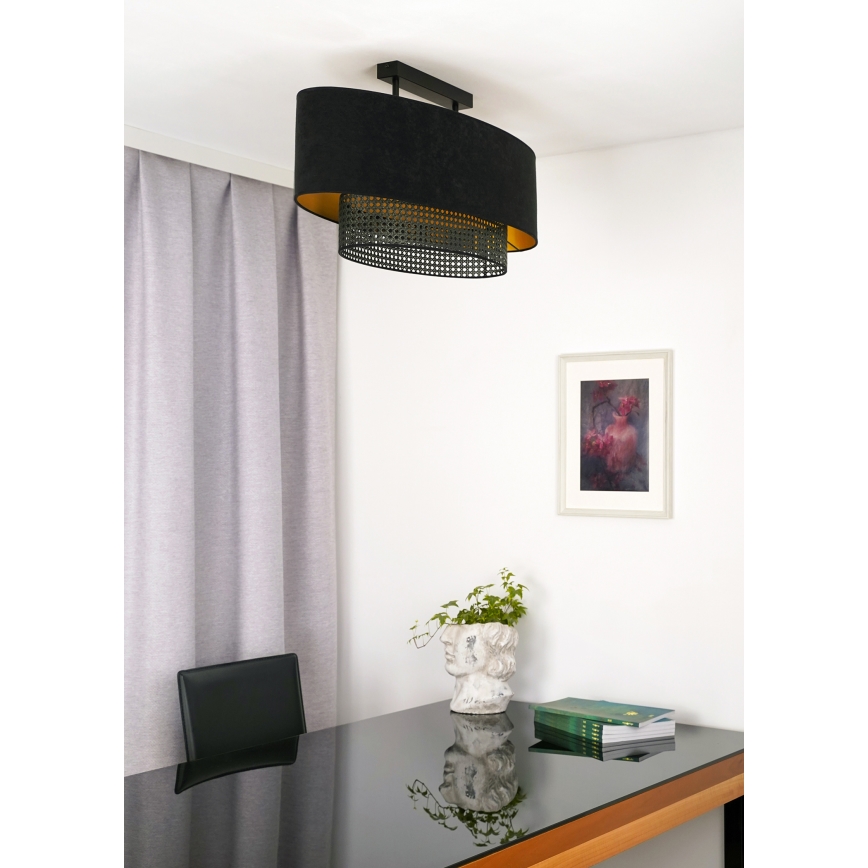 Duolla - Tvirtinamas sietynas DOUBLE OVAL RATTAN 2xE27/15W/230V juoda/rotangas