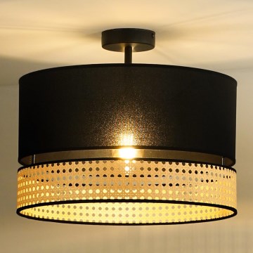 Duolla - Tvirtinamas sietynas DOUBLE RATTAN 1xE27/15W/230V diametras 40 cm juoda/smėlio spalva