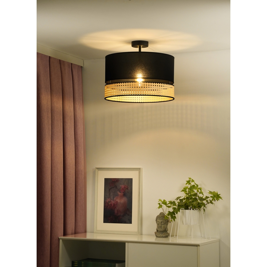 Duolla - Tvirtinamas sietynas DOUBLE RATTAN 1xE27/15W/230V diametras 40 cm juoda/smėlio spalva
